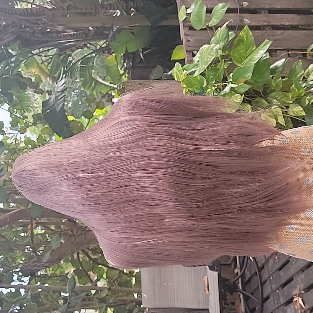 Long wig golden ashy purplish color